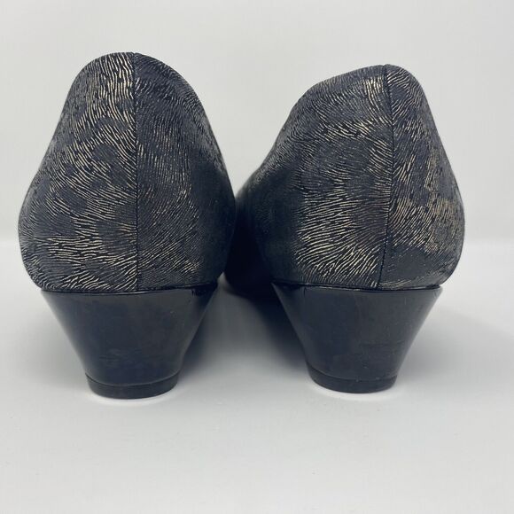 TROTTERS Signature 7.5W Slip On Wedges Metallic Black Animal Print Office Heels - Picture 6 of 16